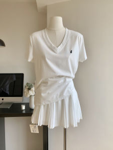 Áo Thun Nữ Tay Ngắn Cổ Chữ V Thêu Mùa Hè Thường Ngày Phong Cách Hàn Quốc Màu Trắng Áo Thun Cotton Nguyên Chất in Họa Tiết Đơn Giản