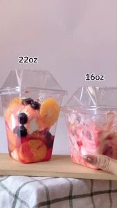 ToriPac แก้วเหลี่ยมพีระมิด 16oz 22oz แก้วพีระมิด พร้อมฝา PET (25 ชุด/แพ็ค)