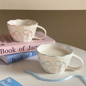 1Pc Bow Ceramic Mug Exquisite and Simple Bow Large Capacity Couple Cup Suitable for Home Decoration Home Drinking Water Candlelight Dinner Coffee Latte Flower Cup Holiday Gift Exquisite Gift