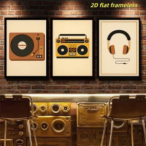 3 Pieces of Retro Music Art Canvas Posters Featuring Vinyl Records Headphones and Cassette Players Suitable for Decorating Be