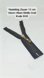 Resleting Zipper Ritsleting 15 cm Vislon Hitam Bintik Gold Model Set Close End Harga Per Biji Kode BGB