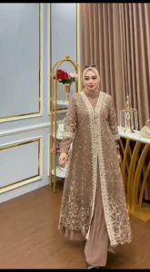 Lestari Dress Outer Ceruty Mix Brukat Gamis Wanita Model Terbaru 2024 Remaja Dress Wanita Kondangan