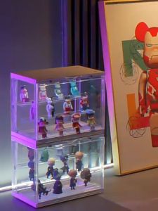 LED / Non-LED Transparent Display Case Blind Box Popmart Figurines Toy Display Cabinet With Removable Shelf