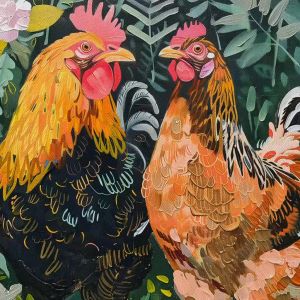 Tranh phong thủy vợ chồng gà đại cát phú quý phong cách hiện đạiTranh treo tường dán tường.CGI-963