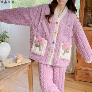 Coral Fleece Confinement Clothing Winter Maternity Breastfeeding Pajamas Thick Fleece Heattech for Maternity Postpartum Feeding