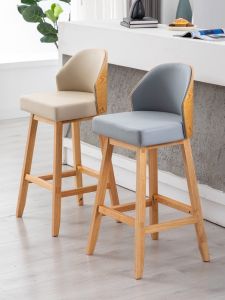 Scandinavian Solid Wood Bar Stool Modern Minimalist Household Restaurant High Stool Designer New Chinese Style Kitchen Island Bar Chair