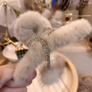 Large Size Shark Clip Butterfly Knot Tassel Plush Hair Claw Hair Accessories for Back of Head Bun Fresh Outlined Fashion