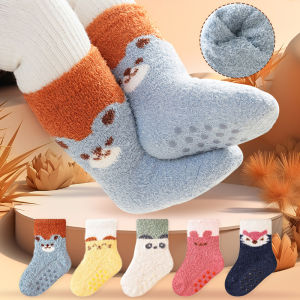 Denosim vớ trẻ em dễ thương Vớ qua mắt cá chân cotton mềm mại thân thiện với da mùa đông dày sang trọng cho trẻ sơ sinh vớ sàn chống trượt