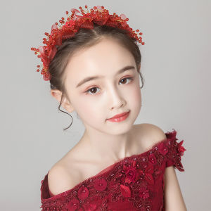 SHUNAICHI Girls Red Wreath Hair Accessories Childrens Foreign Birthday Wedding Dress Flower Girl Accessories Girls Performance Dress Headband Head Flower