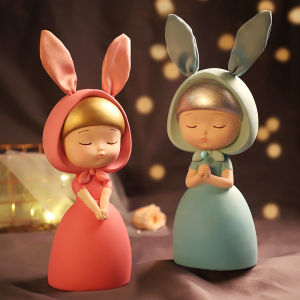 Cute Dream Rabbit Childrens Cartoon Creative Small Accessories Desktop Healing Office Computer Desk Decoration Resin Material