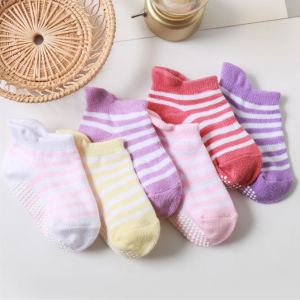 🇲🇾Ready Stock KL (6 Pairs) Set (0-5Years) Anti-Slip Cotton Baby Girls Boys Sock Elastic Socks Soft Newborn Infant Kids Striped Bayi Kanak-kanak Stocking