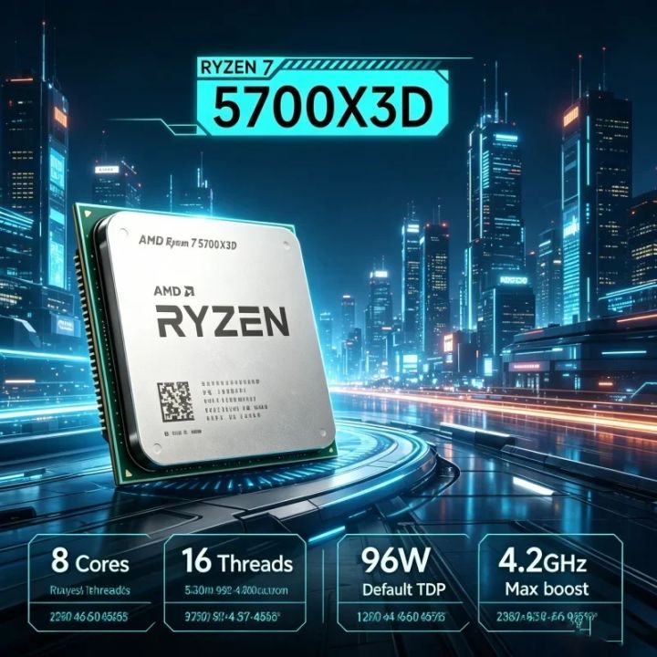 AMD | AMD R7 5700X3D Ryzen 7 5700X3D 3GHz Base 4.1GHz Boost 96MB