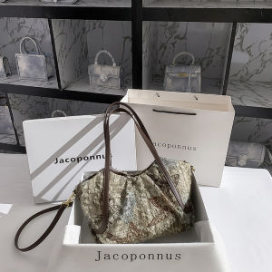 Jacoponnus Winter Large Capacity Womens Basket Bag Commuter Single Shoulder Bag Casual Tote Bag Soft Leather Handbag