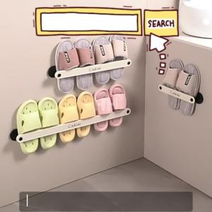 Ready Stock Multipurpose Free Punching No Drill Self Adhesive Slipper/Pot Lid/Cloth/Towel Bar Wall Mounted Rack Hanger Hanging Shoe Organizer Home Kitchen Bathroom Storage Space Saving Rak Selipar Rak Gantung Kasut Gantung Tuala Toilet Bilik Mandi