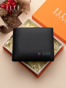 ELLE HOMME Genuine Cowhide Leather Wallet Mens Compact Design Business Style Pure Color Interior Card Slots Available Now
