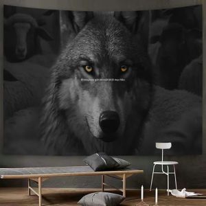 VIKAMA Starry Wolf Howling Forest Theme Polyester Tấm Thảm Chống Thấm Nước Chống Bụi Bẩn Tường Trang Trí Nhà Cửa Cho Phòng Ngủ Phòng Khách