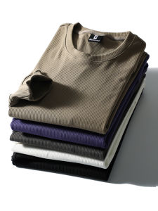 Sporty round Neck Long Sleeve Mens T-Shirt Autumn Base Layer Shirt Trendy Brand Fashionable American Casual Style Polyester Spandex Blend