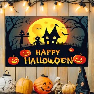 VIKAMA Halloween Ghost Witch Castle Pumpkin Tapestry Cute Wall Hanging for Bedroom Happy Halloween Party Wall Decor