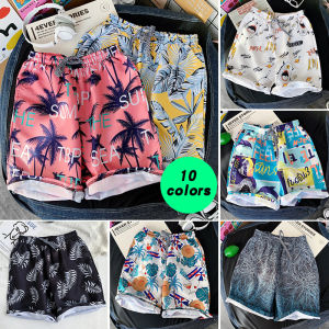 กางเกงขาสั้นชายผ้าโพลีเอสเตอร์แห้งเร็ว กางเกงขาสั้นชายหาด กางเกงขายาวทรงหลวมสบาย ๆ สไตล์ฮ่องกง กางเกงขายาวห้าส่วนสำหรับฤดูร้อน