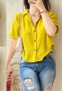 Diana Kemeja crop Wanita Crinkle Premium