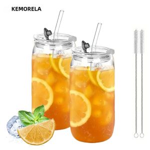Cốc Thủy Tinh KEMORELA 470ML Có Nắp Ống Hút - Đồ Uống Trong Suốt Thân Thiện Với Môi Trường Dùng Cho Nước Ép Bia Cà Phê Sữa - Hình Dạng Tròn Dùng Cho Các Bữa Tiệc