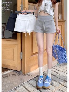 กางเกงขาสั้นทรงตรงเอวสูงสำหรับผู้หญิง กางเกงขาสั้นสีขาว กางเกงขายาวลำลองสำหรับฤดูร้อน กางเกงขายาวสีเทาสำหรับออกกำลังกาย กางเกงขายาวทรงตรง