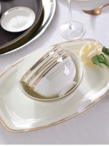 Ceramic Bone China Bowl Plate Set Luxury Golden Age Porcelain Dinnerware Household Use Official Real Shot Photo Court Style