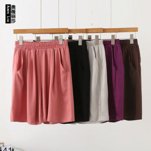 กางเกงขาสั้นผ้าไหมคอตตอนบางเอวยางยืดฤดูร้อนใหม่ สีสันสดใส ทรงหลวม ไซส์ใหญ่ กางเกงขายาวทรงเอ กางเกงขายาวชายหาด