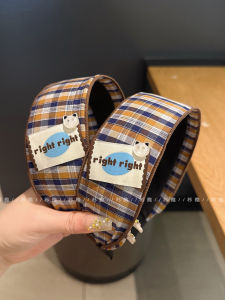 Cute Cat Wide Brim Headband High Hairline Womens Outdoor Wear Anti-Slip Plaid Hair Clip Stylish Versatile Hair Accessory