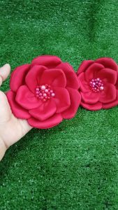 Bros/Pin Bunga Satin Merah dengan Mutiara Bros Bahu Fashion Brooch