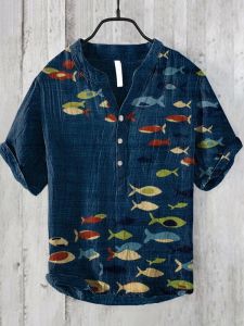 Mens 3D Printed V-Neck Beach Shirt Top Breathable Short Sleeve T-Shirt Loose Fit Casual Style Popular Youth Fashion