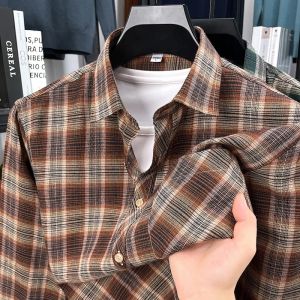2026 Autumn New Mens Printed Striped Long Sleeved Shirt Casual Fashion Versatile Mens Top