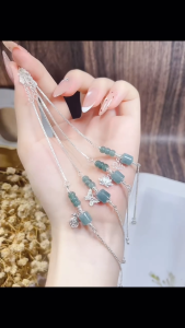 Lắc tay bạc mix với charm đá Lam ngọc phong thuỷ chất liệu bằng bạc s925 VT0260