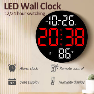 LED Wall Clock Digital Alarm Clock with Remote Control Date Week Display Adjustable Brightness for Home Bedroom Living Room