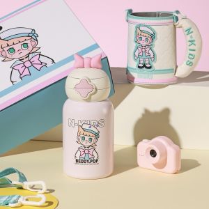 ถ้วยน้ำดื่มแบบพกพา ความจุขนาดใหญ่ ทำจากสแตนเลส รุ่น Bear Kids Series ดีไซน์การ์ตูนสุดน่ารักพร้อมสตริงสำหรับเด็ก