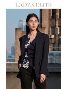LadyS Elite | Celebrity Style Deep Navy Blue Ceramic Floral Suit