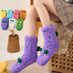 Vớ Ống Trung Bình Chất Liệu Nhung Cừu Dành Cho Nữ Siêu Dày Ấm Áp Dệt Kim Vớ Dài Mặc Nhà Mùa Thu Đông Thoải Mái Khi Ngủ