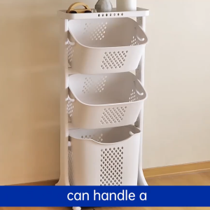 DINEEASY Laundry Basket With Wheels Bathroom Multi-layer Clothes Storage Household Bathroom Storage Shelf