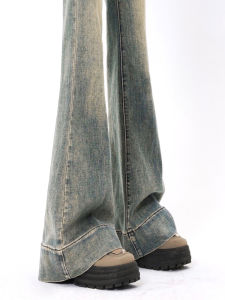 QIAOMIDUO | Extended Length High Waist Denim Jeans Womens Plus Size American Style Bell Bottoms Cotton Stretch Fabric Four Seasons