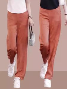 Quần Ống Rộng Bằng Lụa Băng Mùa Hè 2025 Cho Nữ Quần Ống Đứng Thường Ngày Quần Dài Mỏng Cạp Cao Quần Dài Thường Ngày Bằng Polyester