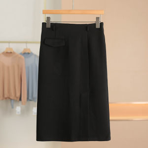 Elegant Pure Color Simple A-Line Mini Skirt with Slit for Women mid Waist Design Cotton Polyester Blend Straight Cut Style