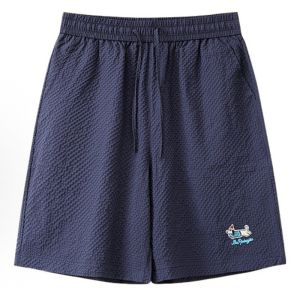 OUMULONG | Navy Ice Silk Embroidered Quick Dry Sport Casual Shorts