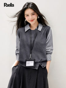 puella | Slim Stylish Women Blouse with Faux Two-Piece Striped Design
