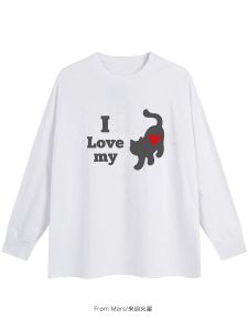 Áo Thun Dài Tay Rộng Rãi in Hình Mèo Dễ Thương Thời Trang Mùa Thu Cotton Thoáng Khí Thường Ngày Dành Cho Nam Và Nữ