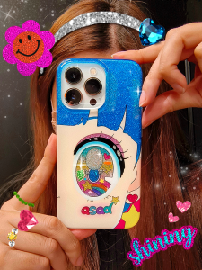 Original Sad Shop Glitter Star Big Eyes Phone Case for iPhone 16 pro Max Apple 15 pro Girl Style 14 Protective Cover Cute Personality