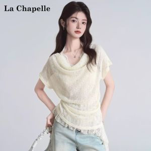 La Chapelle | Lacy Halter Neck Asymmetric Hem Short Sleeve T Shirt and Tank Top Set for Women Summer