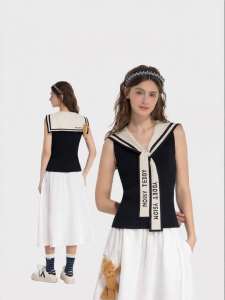 Navy Collar Fashion Trendy Sleeveless Comfortable Versatile Knit Vest