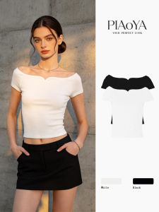 PIAOYA | White Off-shoulder Short Sleeved T-shirt Slim Fit