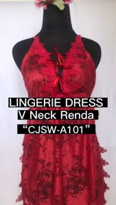 TINO TINO Lingerie Dress Wanita V Neck Renda Corak Flower Premium
