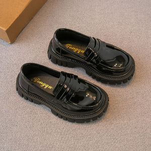 Princess Style Black Leather Shoes for Little Girls British Style Childrens Footwear Spring Autumn Season round Toe Rubber Sole